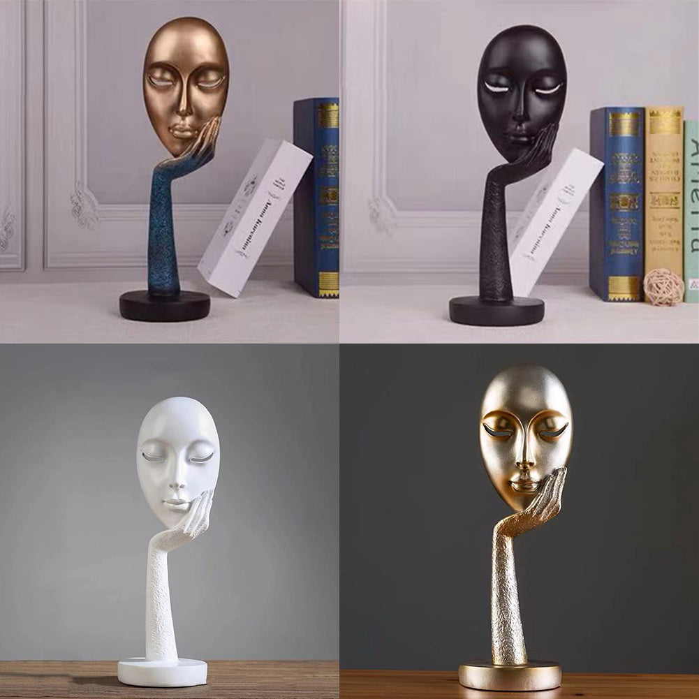 Figurine de masque de femme pensante d'art abstrait nordique Statue en résine Meuble TV de bureau Décoration de maison Artisanat