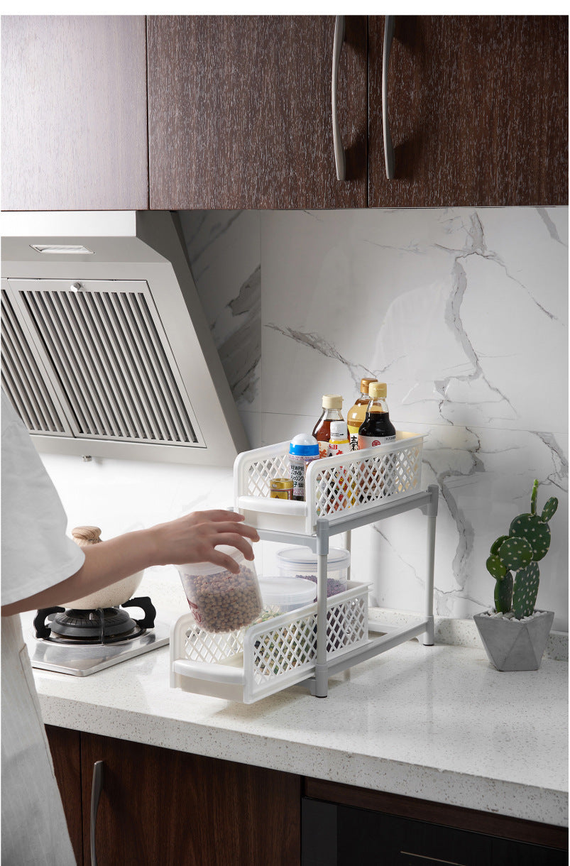 2-stufiger Schiebeschrank-Korb-Organizer, Schubladen-Netz-Aufbewahrungs-Organizer