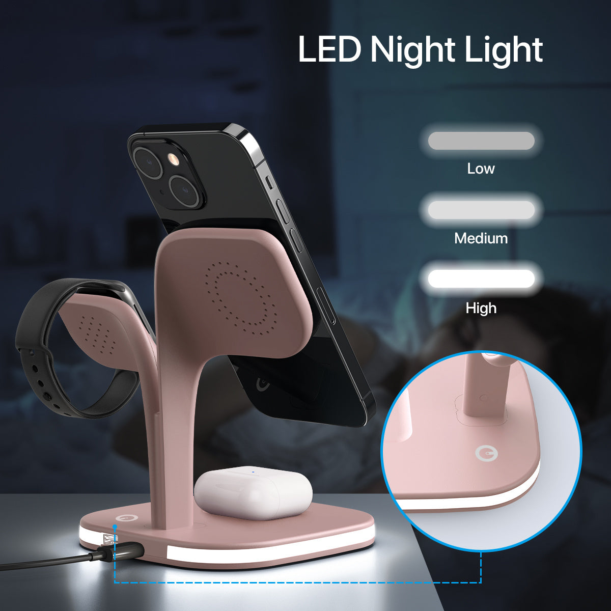 5-in-1 magnetische, kabellose Desktop-Schnellladestation für mehrere Geräte