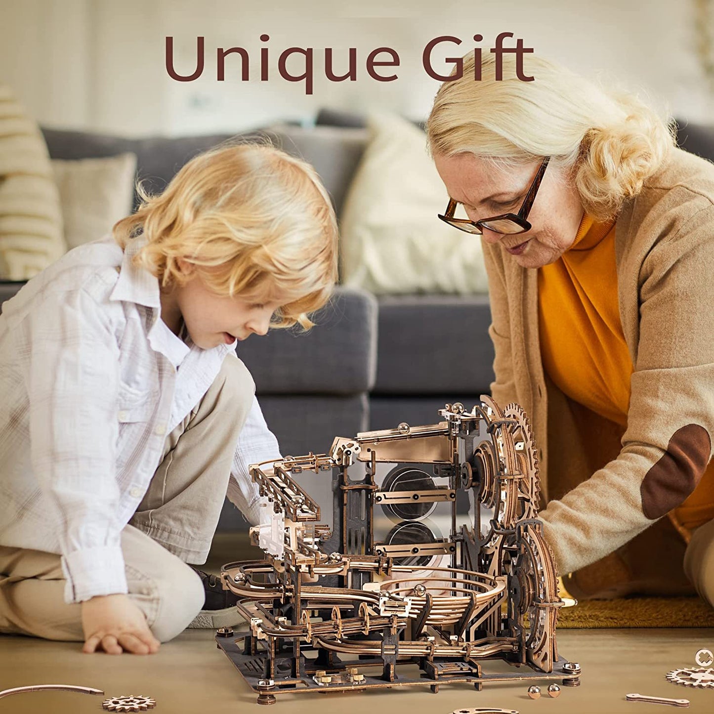 Robotime ROKR Marble Night City 3D-Holzpuzzle-Spiele Montage Wasserradmodell Spielzeug für Kinder