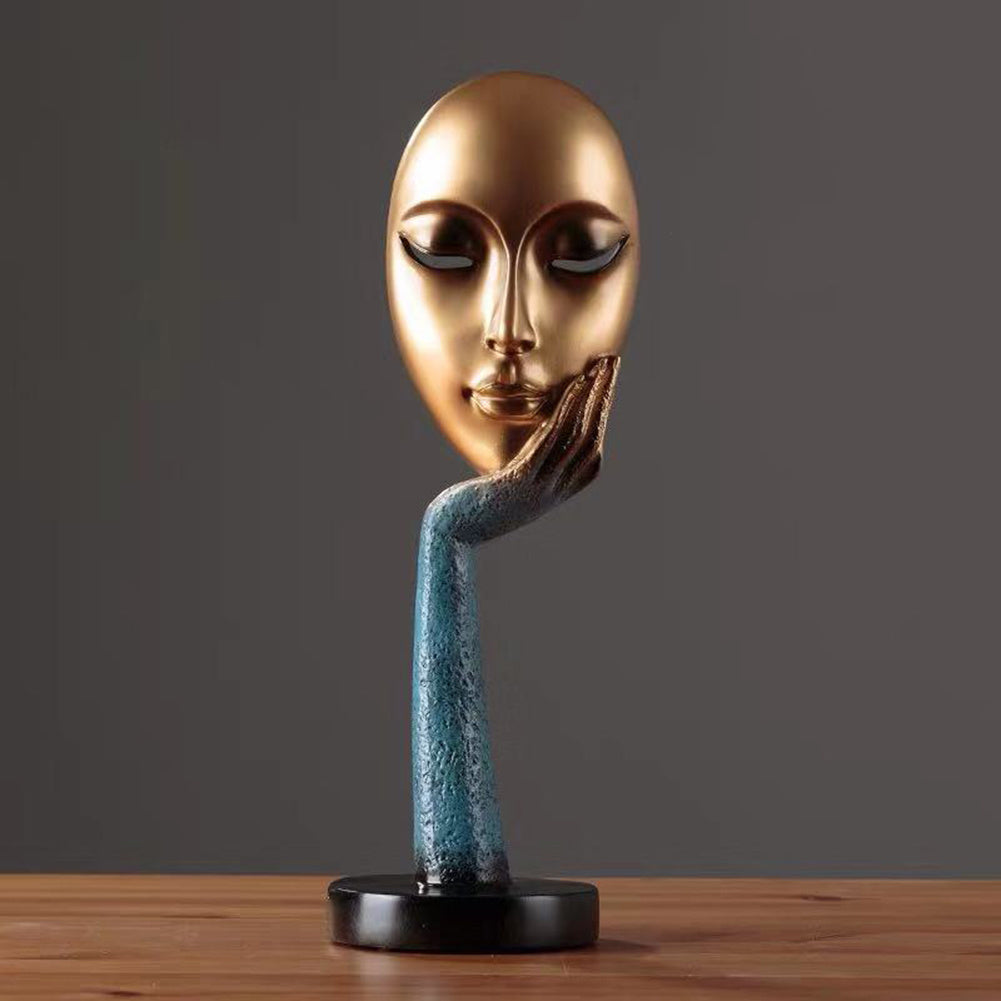 Figurine de masque de femme pensante d'art abstrait nordique Statue en résine Meuble TV de bureau Décoration de maison Artisanat