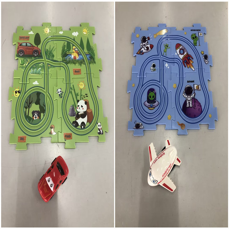 Kinder Puzzle Elektrische Eisenbahn Speeder DIY Montage Elektrische Auto Automatische Schiene Stadt Szene Bau Bildung Spielzeug Geschenk