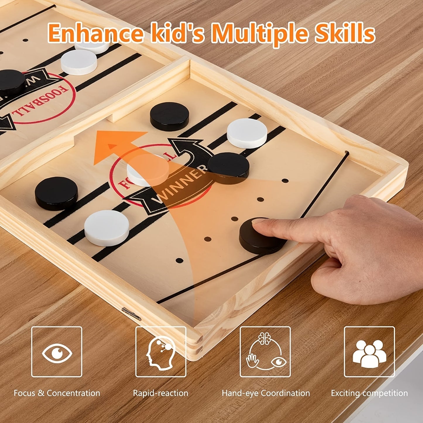 Schnelles Sling-Puck-Spiel, hölzernes Hockeyspiel, Super-Tischfußballtisch, Desktop-Battle-Eltern-Kind-Interaktionssieger-Slingshot-Spiel, Familienspielspielzeug für Erwachsene und Kinder