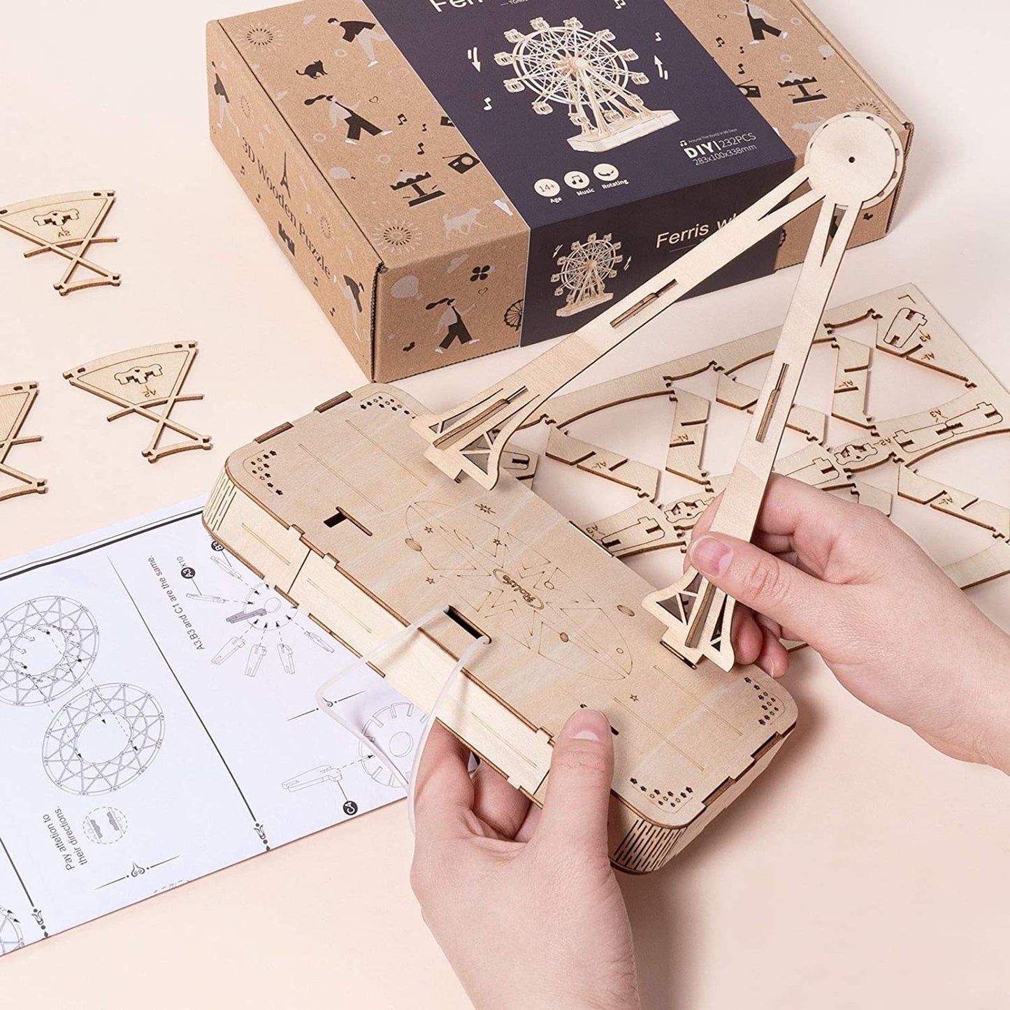 Robotime DIY Holz Drehbare Riesenrad Modell Mit Spielen Musik Spielzeug Für Kinder Geburtstag