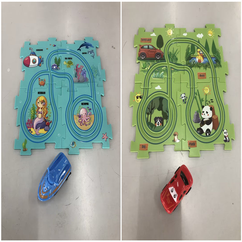 Kinder Puzzle Elektrische Eisenbahn Speeder DIY Montage Elektrische Auto Automatische Schiene Stadt Szene Bau Bildung Spielzeug Geschenk