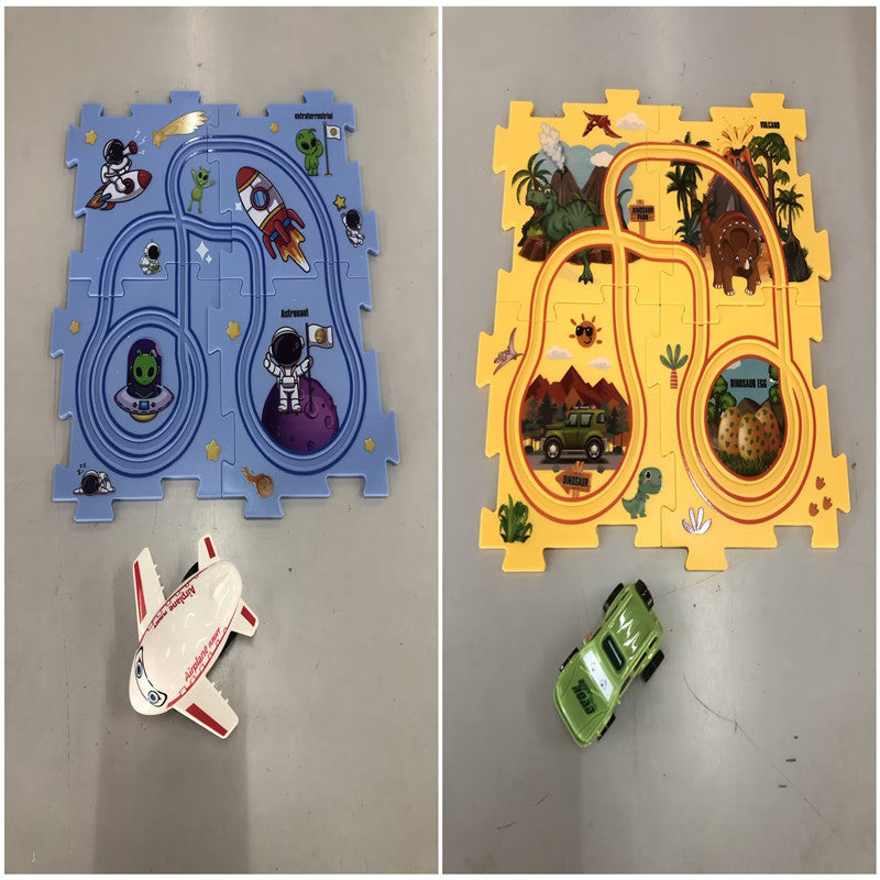 Kinder Puzzle Elektrische Eisenbahn Speeder DIY Montage Elektrische Auto Automatische Schiene Stadt Szene Bau Bildung Spielzeug Geschenk