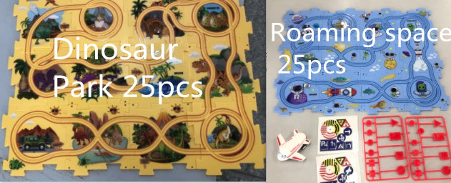 Kinder Puzzle Elektrische Eisenbahn Speeder DIY Montage Elektrische Auto Automatische Schiene Stadt Szene Bau Bildung Spielzeug Geschenk