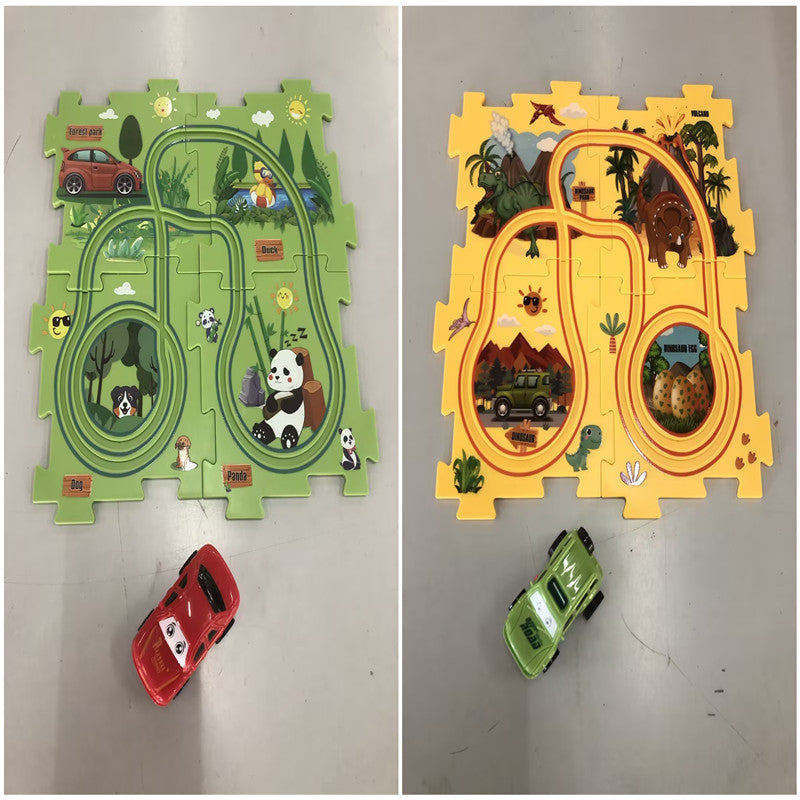 Kinder Puzzle Elektrische Eisenbahn Speeder DIY Montage Elektrische Auto Automatische Schiene Stadt Szene Bau Bildung Spielzeug Geschenk