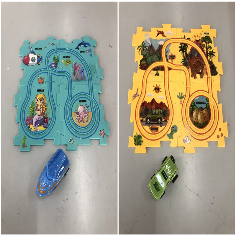 Kinder Puzzle Elektrische Eisenbahn Speeder DIY Montage Elektrische Auto Automatische Schiene Stadt Szene Bau Bildung Spielzeug Geschenk