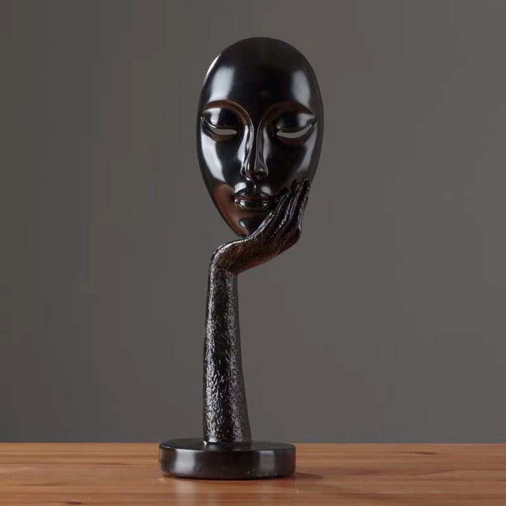 Figurine de masque de femme pensante d'art abstrait nordique Statue en résine Meuble TV de bureau Décoration de maison Artisanat