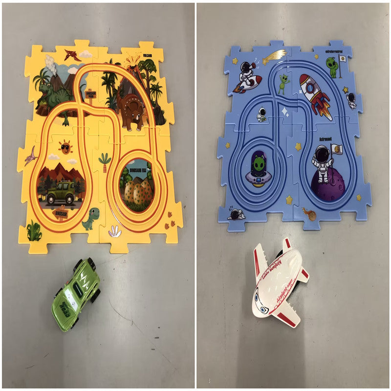 Kinder Puzzle Elektrische Eisenbahn Speeder DIY Montage Elektrische Auto Automatische Schiene Stadt Szene Bau Bildung Spielzeug Geschenk