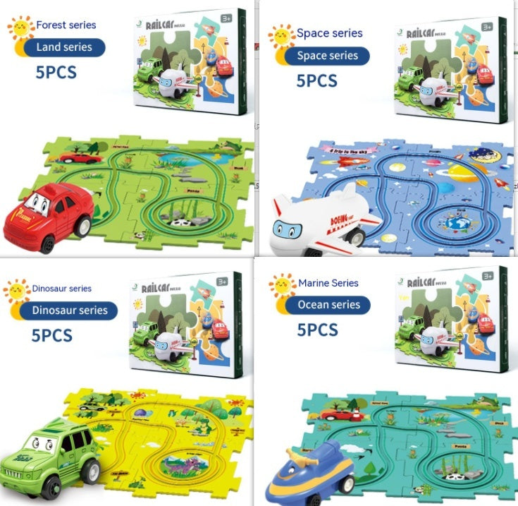 Kinder Puzzle Elektrische Eisenbahn Speeder DIY Montage Elektrische Auto Automatische Schiene Stadt Szene Bau Bildung Spielzeug Geschenk
