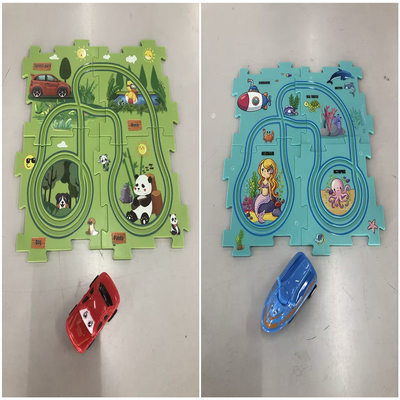 Kinder Puzzle Elektrische Eisenbahn Speeder DIY Montage Elektrische Auto Automatische Schiene Stadt Szene Bau Bildung Spielzeug Geschenk