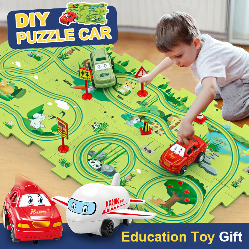 Kinder Puzzle Elektrische Eisenbahn Speeder DIY Montage Elektrische Auto Automatische Schiene Stadt Szene Bau Bildung Spielzeug Geschenk
