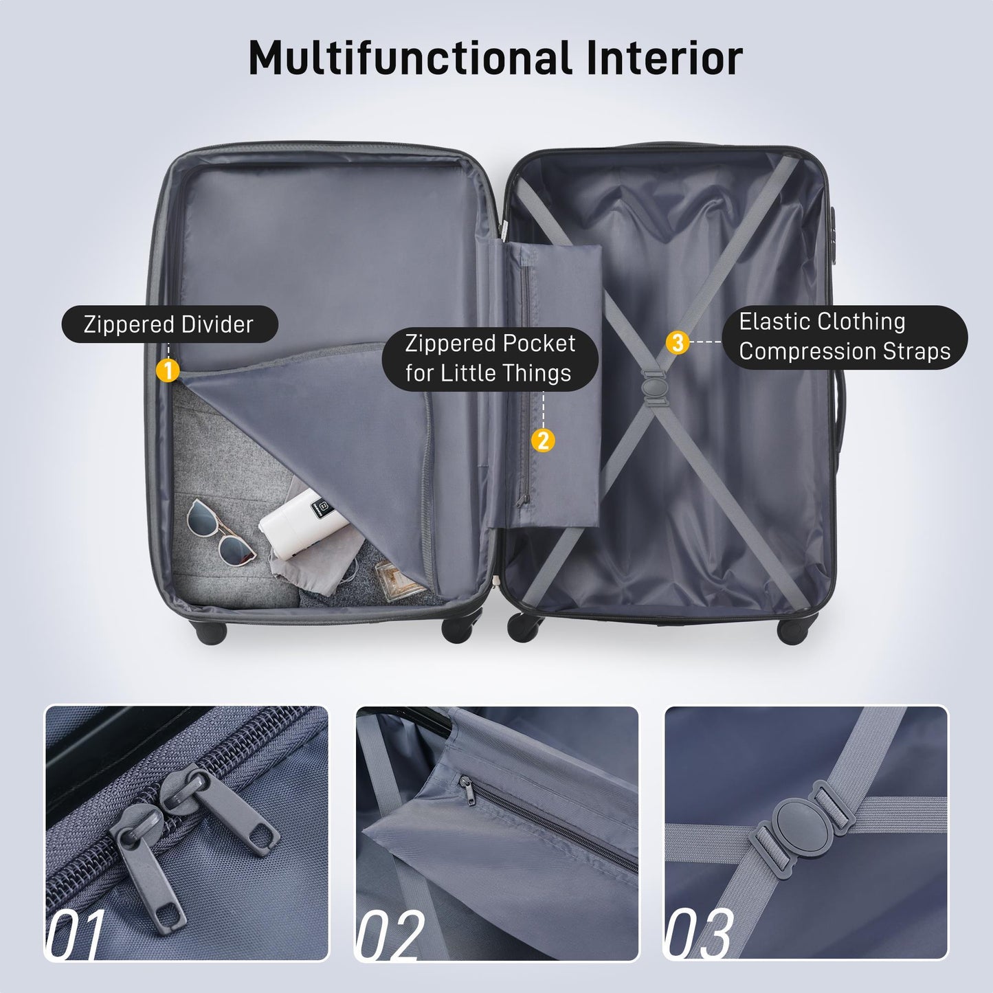 Hartschalenkoffer 4-teilig Set Leicht 16 Zoll, 20 Zoll, 24 Zoll, 28 Zoll Reisekoffer.