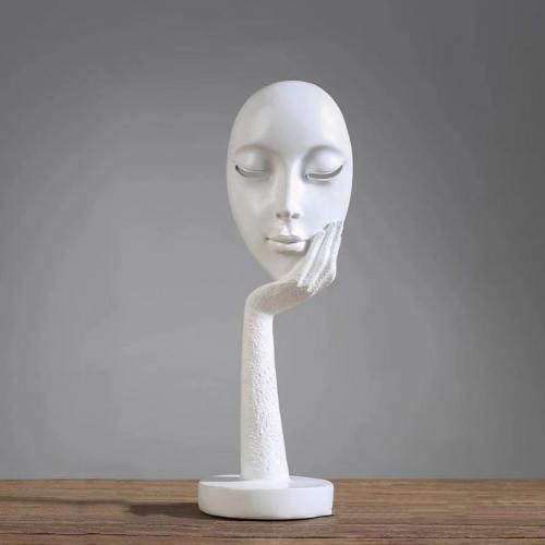Figurine de masque de femme pensante d'art abstrait nordique Statue en résine Meuble TV de bureau Décoration de maison Artisanat