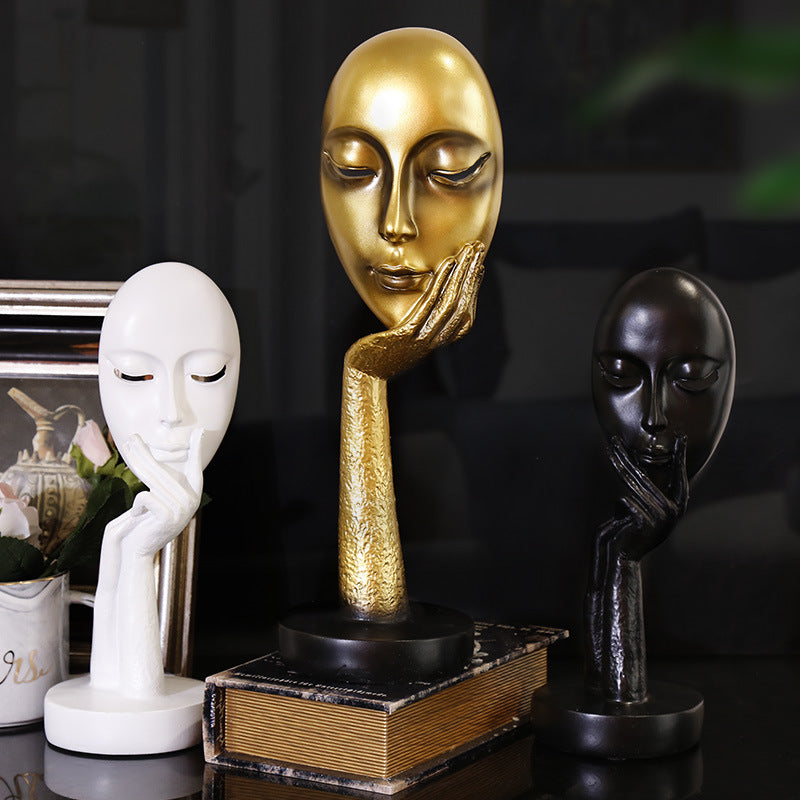 Figurine de masque de femme pensante d'art abstrait nordique Statue en résine Meuble TV de bureau Décoration de maison Artisanat