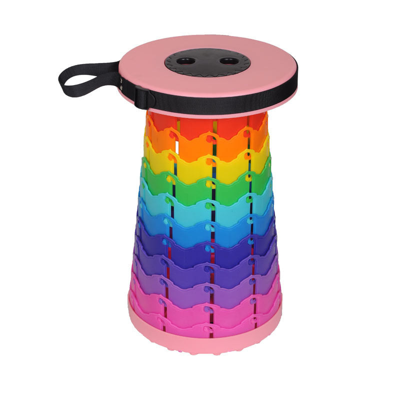 Tragbarer, zusammenklappbarer, einziehbarer Reisehocker in Regenbogenfarben