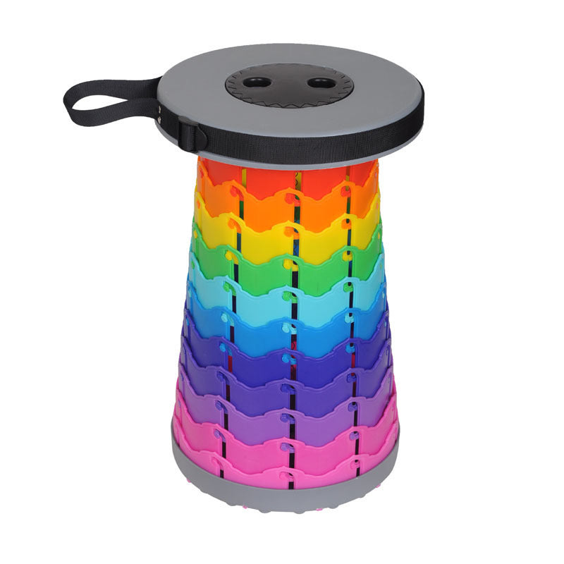 Tragbarer, zusammenklappbarer, einziehbarer Reisehocker in Regenbogenfarben
