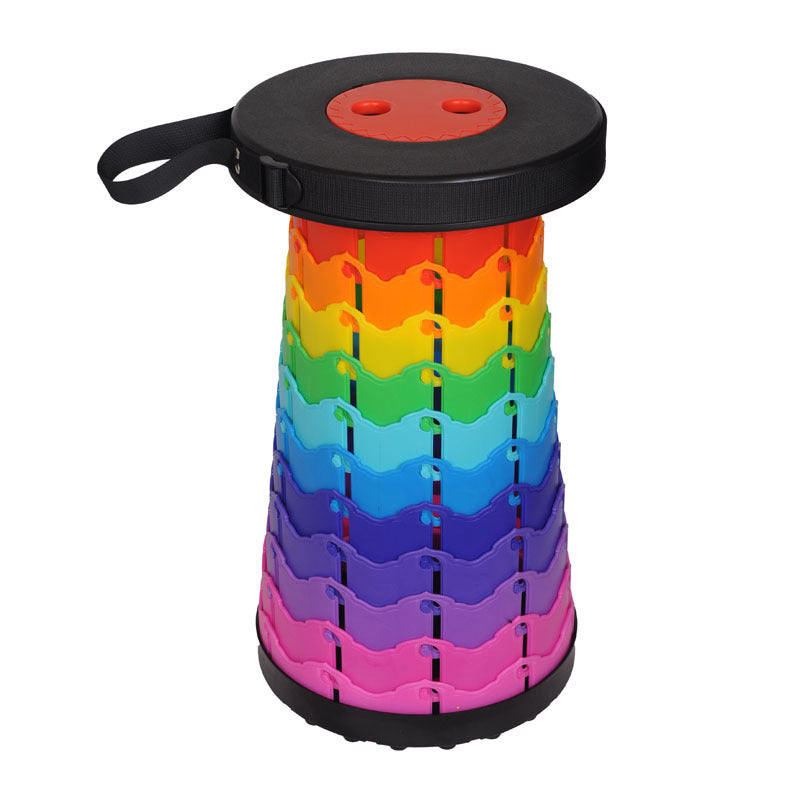 Tragbarer, zusammenklappbarer, einziehbarer Reisehocker in Regenbogenfarben