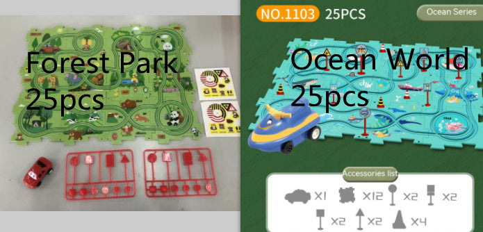 Kinder Puzzle Elektrische Eisenbahn Speeder DIY Montage Elektrische Auto Automatische Schiene Stadt Szene Bau Bildung Spielzeug Geschenk