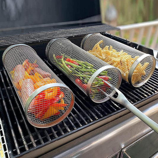 Roll Grillen Korb Metall BBQ Grill Korb Net Tragbare Outdoor Camping Grill Rack Küche Gadgets