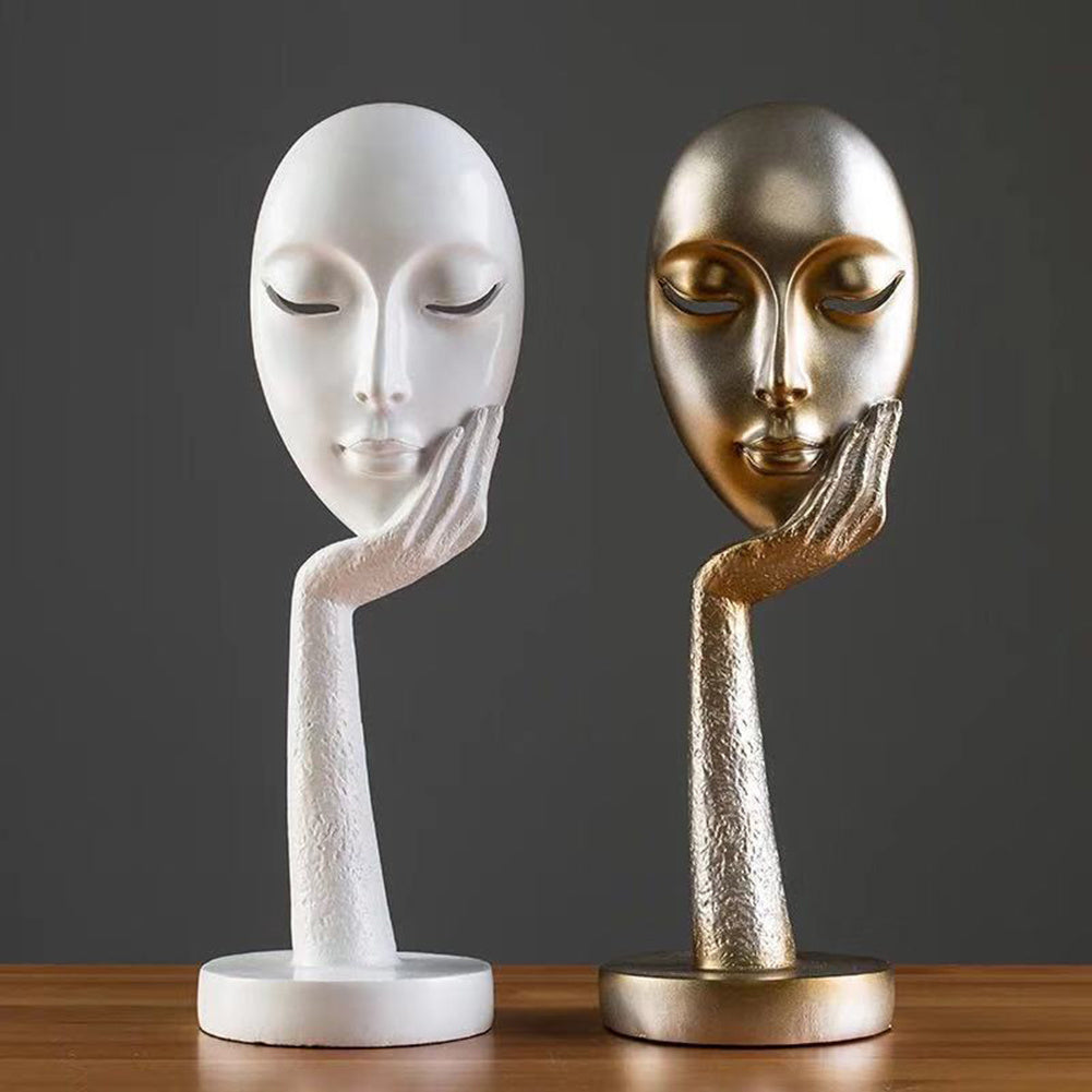 Figurine de masque de femme pensante d'art abstrait nordique Statue en résine Meuble TV de bureau Décoration de maison Artisanat
