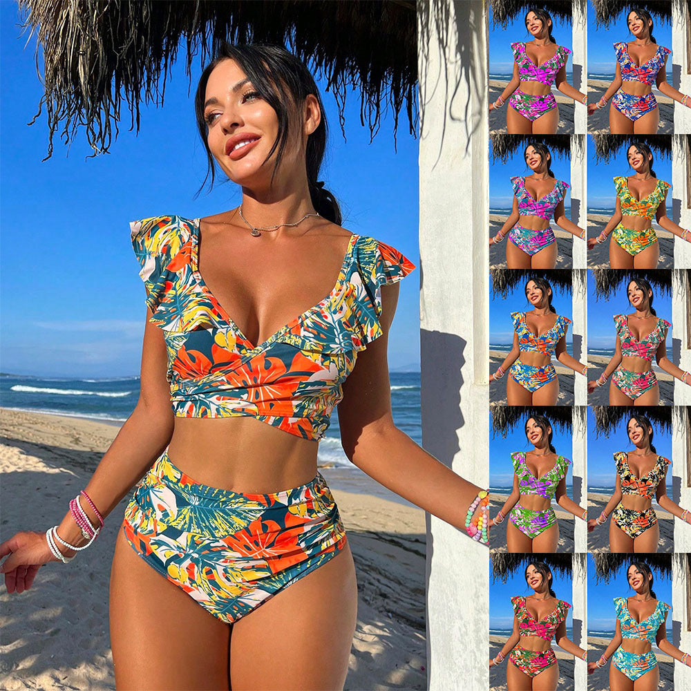 Zweiteiliger Badeanzug mit Rüschen und Neckholder-Bikini für Damen