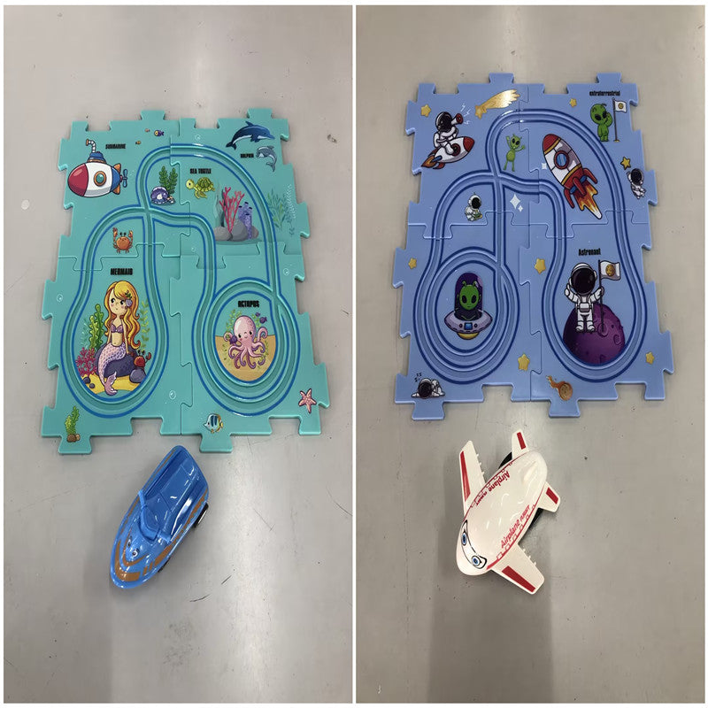 Kinder Puzzle Elektrische Eisenbahn Speeder DIY Montage Elektrische Auto Automatische Schiene Stadt Szene Bau Bildung Spielzeug Geschenk