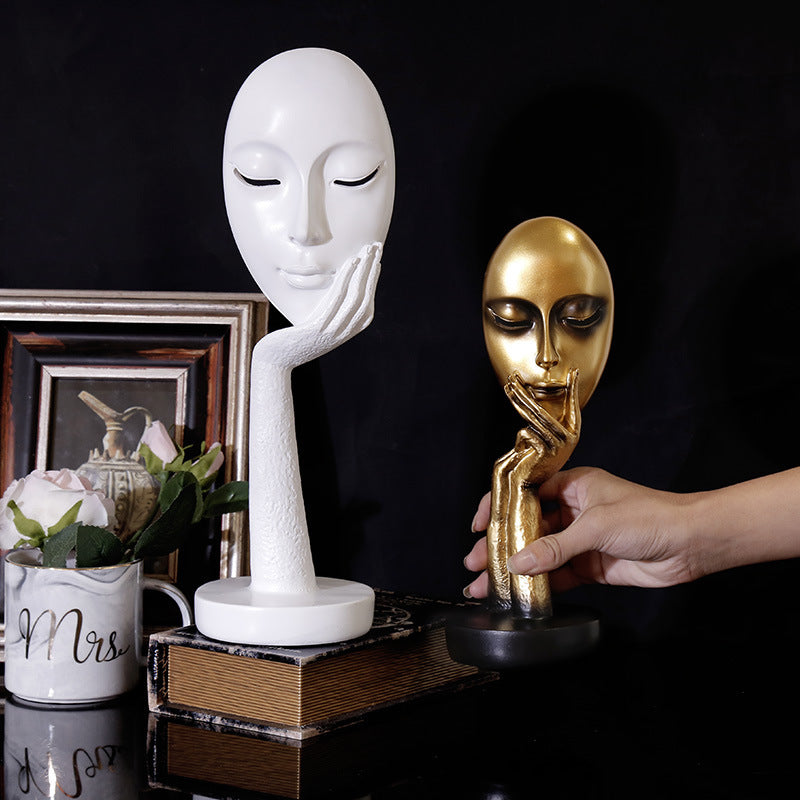 Figurine de masque de femme pensante d'art abstrait nordique Statue en résine Meuble TV de bureau Décoration de maison Artisanat