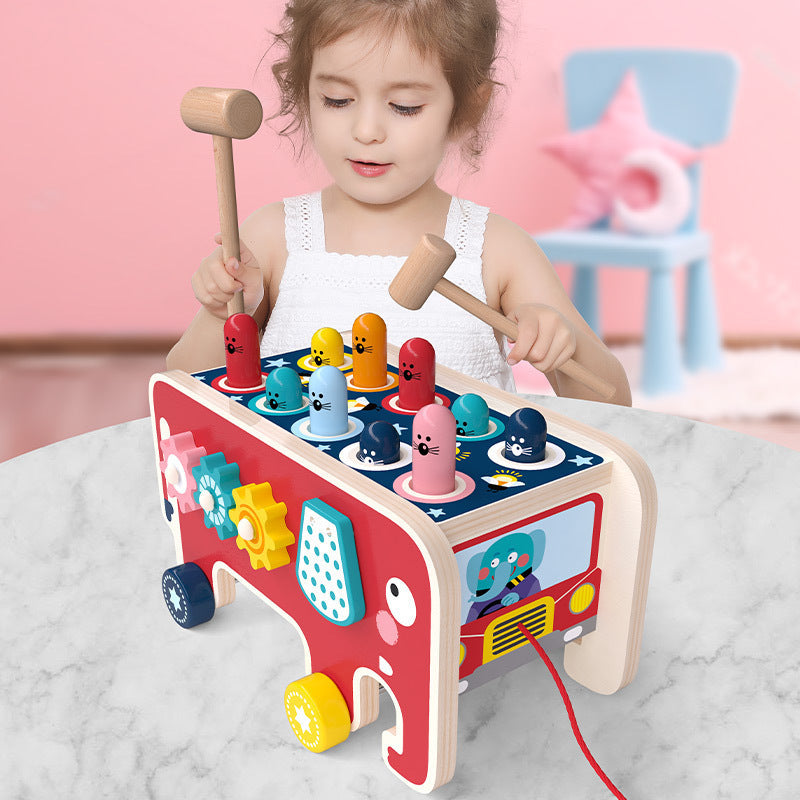 Montessori Kleinkinder Kinder Holz Hämmerte Bank Tier Bus Spielzeug Frühen Pädagogisches Set Geschenke Für Kinder Spielzeug Musikinstrument