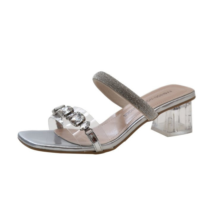 Sandalen und Hausschuhe in Übergröße für Damen mit Strasssteinen und klobigem Absatz