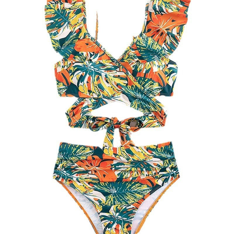 Zweiteiliger Badeanzug mit Rüschen und Neckholder-Bikini für Damen