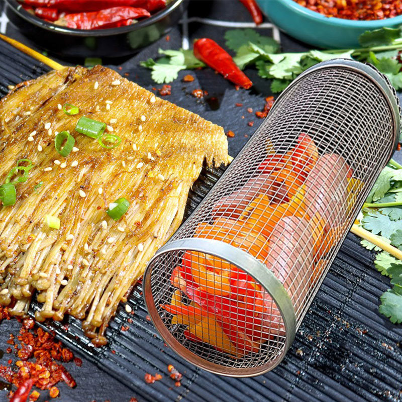 Roll Grillen Korb Metall BBQ Grill Korb Net Tragbare Outdoor Camping Grill Rack Küche Gadgets